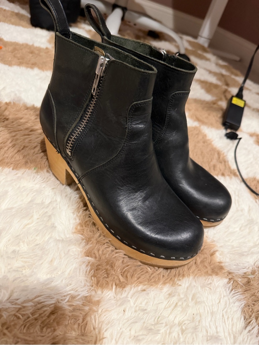 Swedish Hasbeens Zip It Emy Leather Clog Ankle Boots - Women